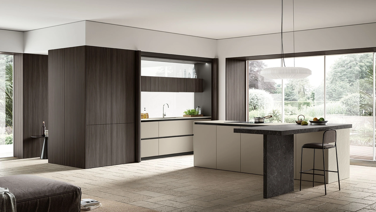 Cucina Moderna con isola Lungomare Plus 08 in laccato e legno di Colombini Casa Artec