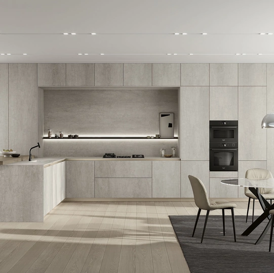 Cucina Moderna con penisola Luxea 01 in laminam Pietra di Savoia di Colombini Casa Artec