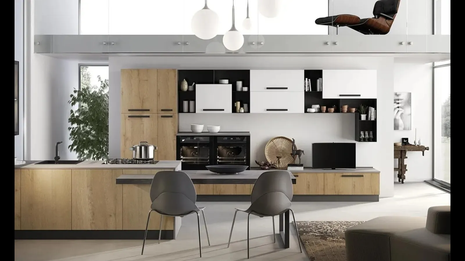 Cucina Moderna con penisola Nala in rovere savana di Mobilturi