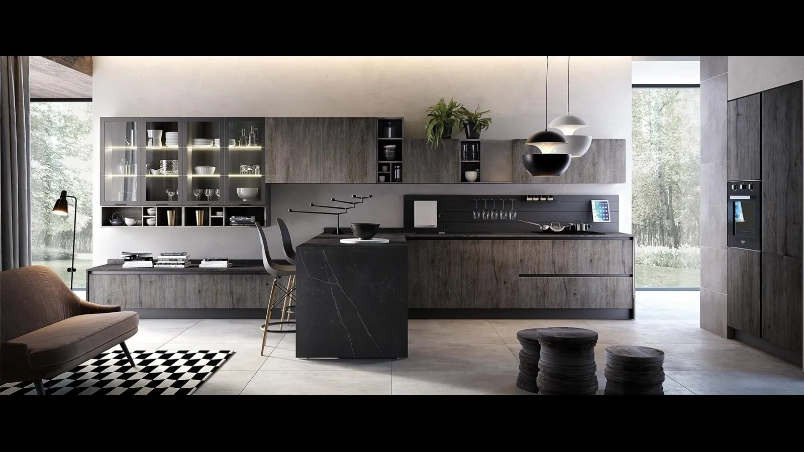 Cucina Moderna con penisola Nala in rovere bosco di Mobilturi