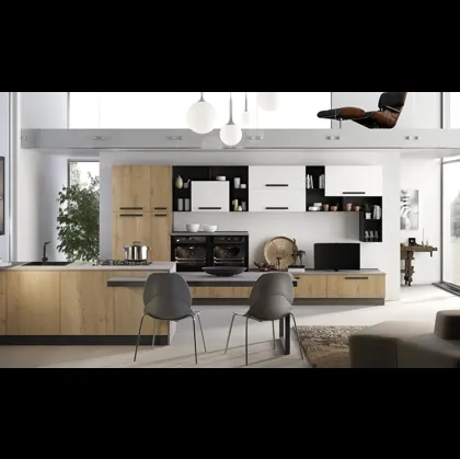 Cucina Moderna con penisola Nala in rovere savana di Mobilturi