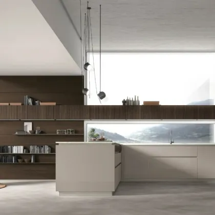 Cucina Moderna con penisola Natural 02 in laccato e Rovere di Stosa