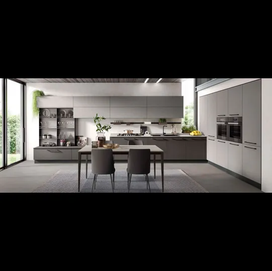 Cucina Moderna angolare Nevada finitura cemento scuro e cemento grigio di Mobilturi
