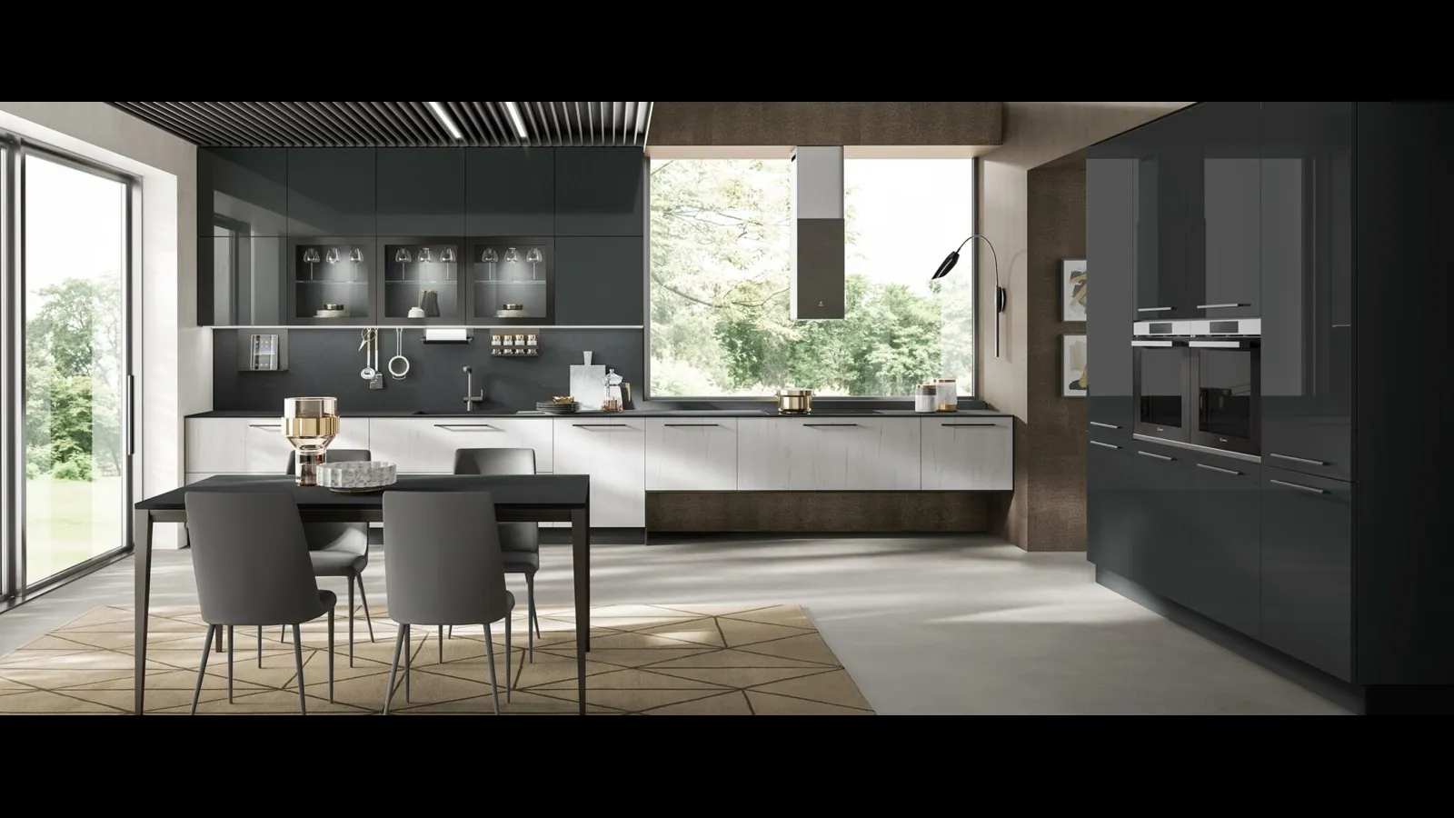 Cucina Moderna ad angolo Nevada finitura rovere ghiaccio e antracite lucido di Mobilturi