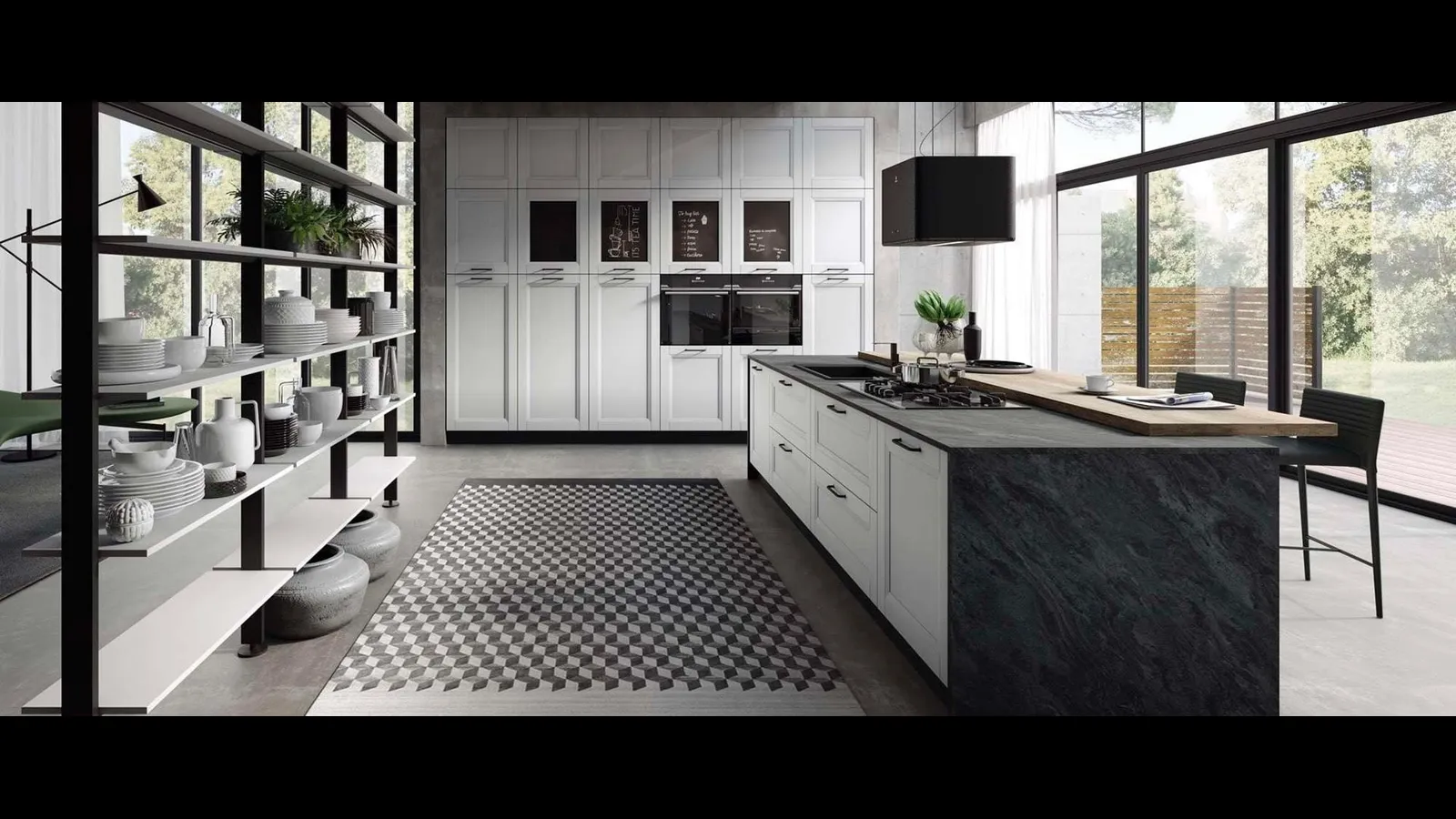 Cucina Moderna con isola Nina in legno massello laccato Bianco e top in laminato di Mobilturi