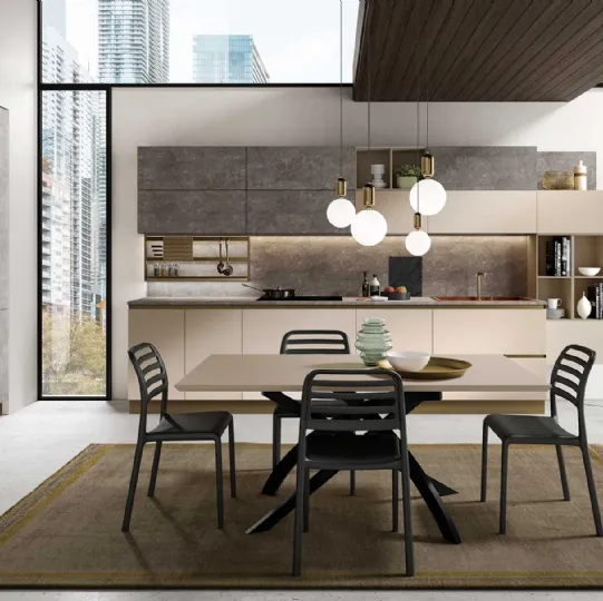 Cucina Moderna ad angolo Pop visone opaco e marmo oro di Mobilturi
