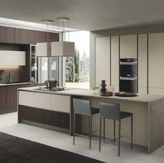 Cucina Moderna con isola Pop noce bruciato e corda di Mobilturi