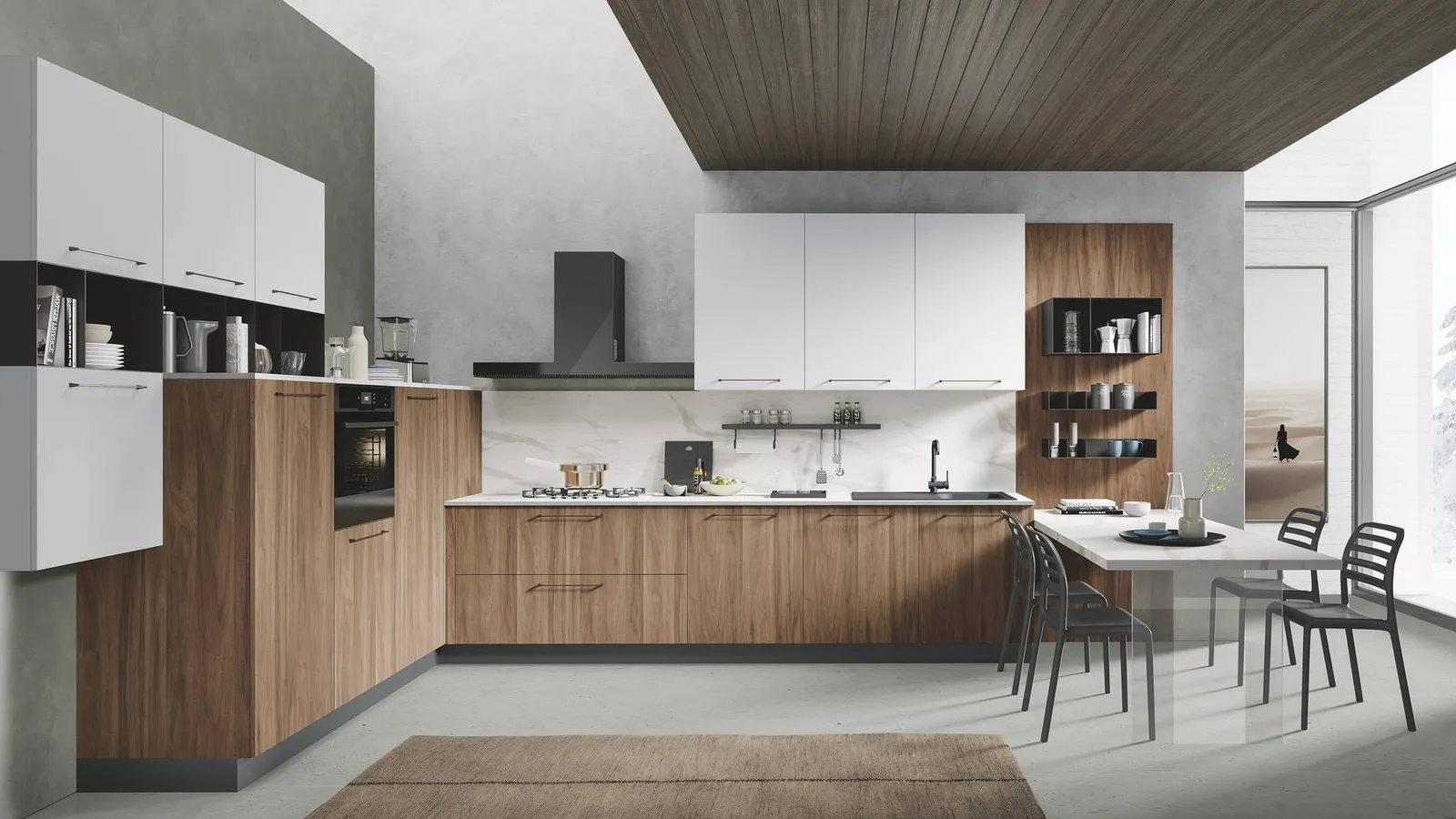 Cucina Moderna con penisola Pop noce e bianco di Mobilturi