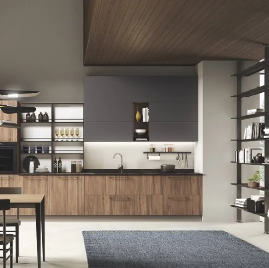 Cucina Moderna lineare Pop noce e grafite di Mobilturi