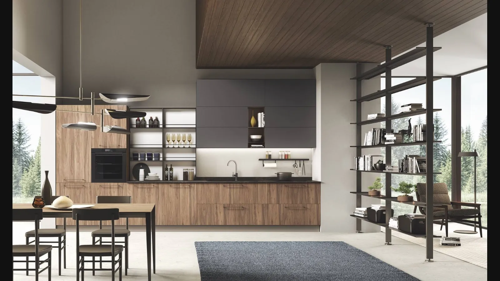 Cucina Moderna lineare Pop noce e grafite di Mobilturi