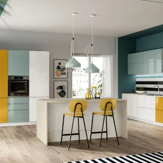 Cucina Moderna con isola Pura in laccato lucido di Colombini Casa Artec