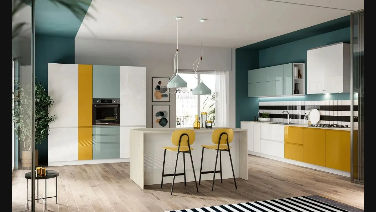 Cucina Moderna con isola Pura in laccato lucido di Colombini Casa Artec