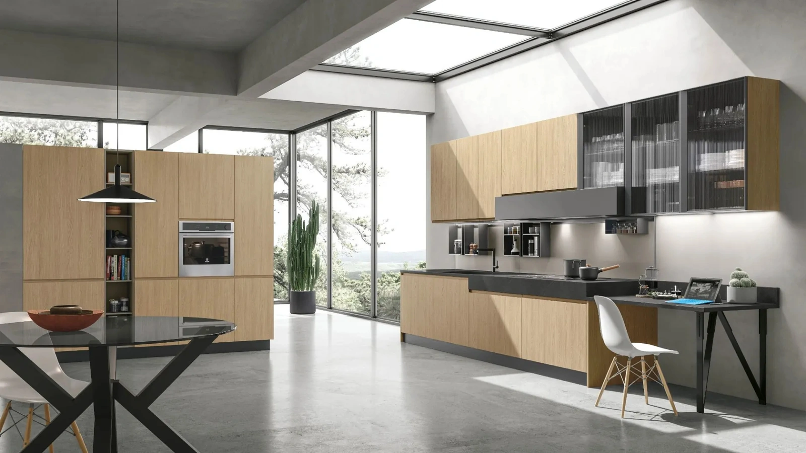 Cucina Moderna ad angolo Karma 08 in Rovere Essenza Termo strutturato di Stosa