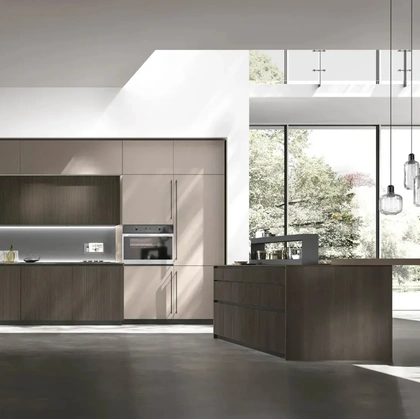 Cucina Moderna con penisola Metropolis 03 in Rovere e Pet di Stosa