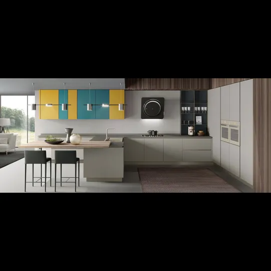 Cucina Moderna con penisola Stratos in glass tortora di Mobilturi