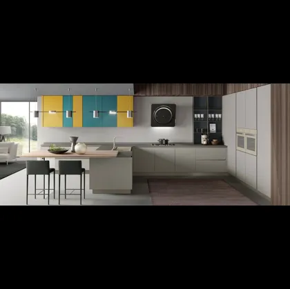 Cucina Moderna con penisola Stratos in glass tortora di Mobilturi