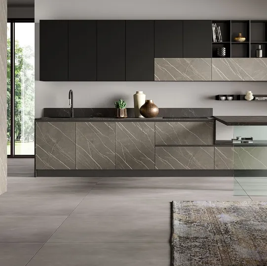 Cucina Moderna con penisola Stratos in HPL di Mobilturi