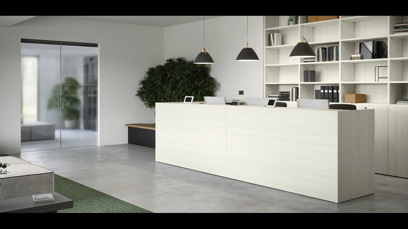 Bancone Reception 14A in melaminico Olmo Shade di Cinquanta3